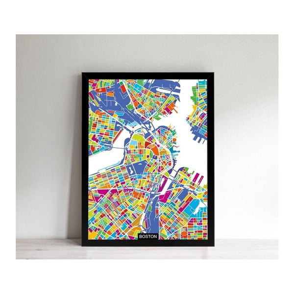 Obrazek w czarnej ramie Homemania Maps Boston, 32x42 cm