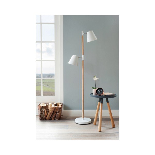 Biała lampa stojąca z drewnianymi szczegółami Leitmotiv Rubi-image-2