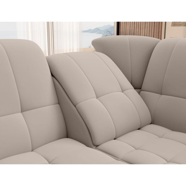 Beżowy aksamitny rozkładany/ze schowkiem narożnik (prawostronny/w kształcie litery L) Sado – ELTAP-image-1