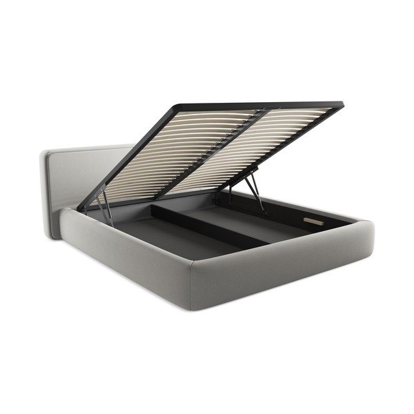 Jasnoszare tapicerowane łóżko dwuosobowe ze schowkiem i stelażem 180x200 cm Kiana – Makamii-image-3