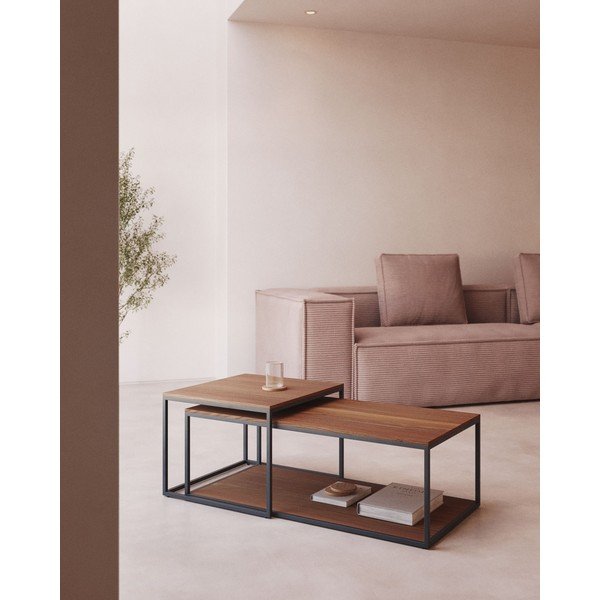 Brązowe stoliki z blatem w dekorze orzecha zestaw 2 szt. 50x100 cm Yoana – Kave Home-image-1