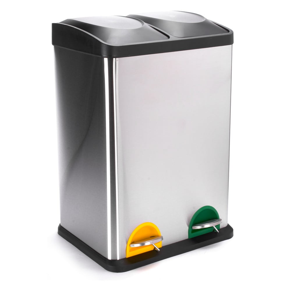 Stalowy kosz na śmieci 2x20 l do segregacji odpadów/z pedałem w kolorze matowego srebra   Tri Selectif – MSV