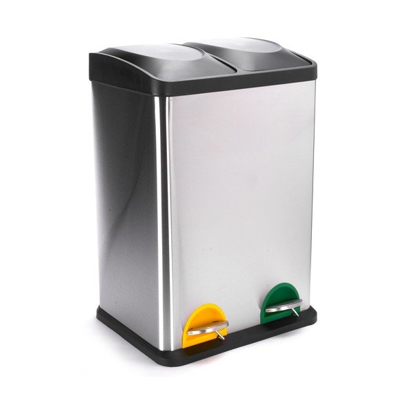 Stalowy kosz na śmieci 2x20 l do segregacji odpadów/z pedałem w kolorze matowego srebra   Tri Selectif – MSV