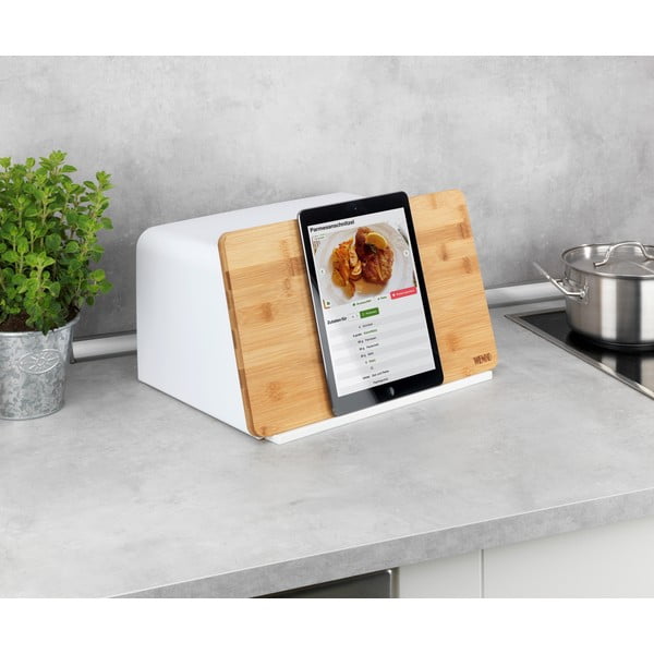 Biały chlebak z bambusową pokrywą Wenko Kubo-image-2