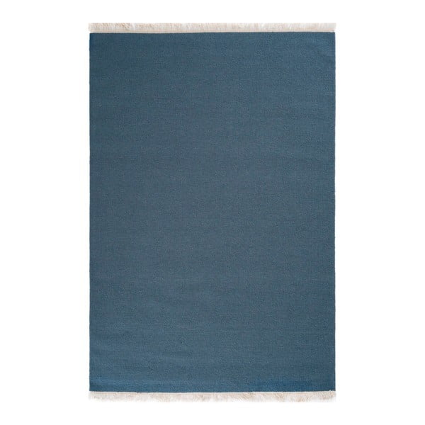 Niebieski dywan wełniany ręcznie tkany Linie Design Solid, 160x230 cm