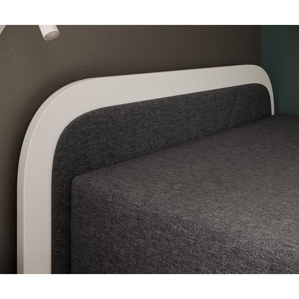 Białe/ciemnoszare tapicerowane/z płyty wiórowej łóżko jednoosobowe ze schowkiem z materacem 80x190 cm Parys – ELTAP-image-3