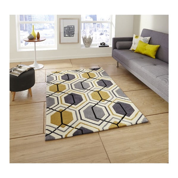 Dywan Hong Kong Hexagon Grey & Yellow, 120x170 cm-image-1