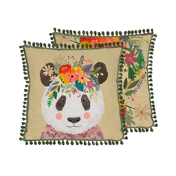 Poduszka z domieszką lnu Little Nice Things Floral Panda, 45x45 cm-image-3