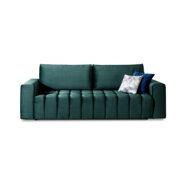 Ciemnozielona aksamitna rozkładana/ze schowkiem sofa 247 cm Lazaro – ELTAP