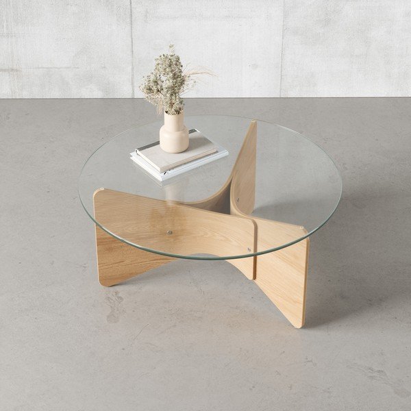 Naturalny okrągły stolik ze szklanym blatem ø 84 cm Madera – Umbra-image-1