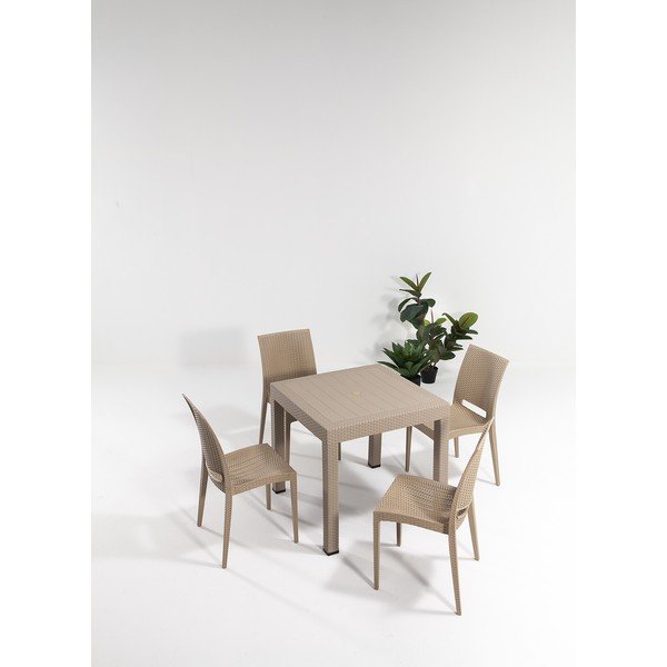 Beżowy zestaw mebli ogrodowych z imitacji rattanu dla 4 osób Rattan – Floriane Garden-image-1