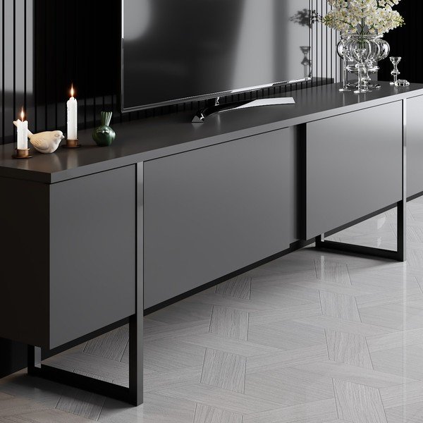 Antracytowa szafka pod TV 180x30 cm Luxe – Kalune Design-image-2
