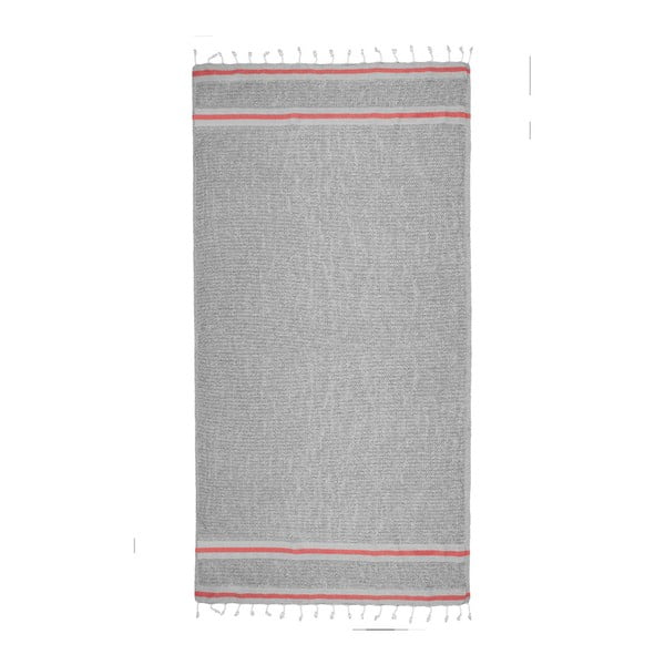 Szary ręcznik hammam z czerwonymi detalami Begonville Avola, 170x90 cm