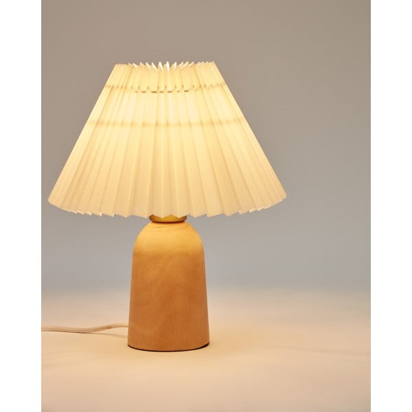 Beżowo-naturalna lampa stołowa z litego drewna kauczukowego z tekstylnym kloszem (wysokość 33 cm) Benicarlo – Kave Home-image-2