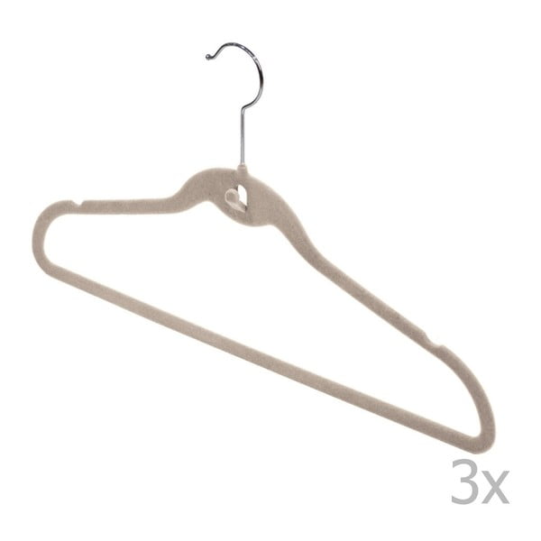Zestaw 3 beżowych wieszaków na spodnie z wgłębieniami Domopak Velvet-image-1