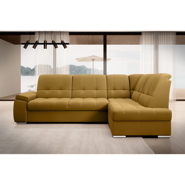 Żółty aksamitny rozkładany/ze schowkiem narożnik (prawostronny/w kształcie litery L) Sado – ELTAP-image-3