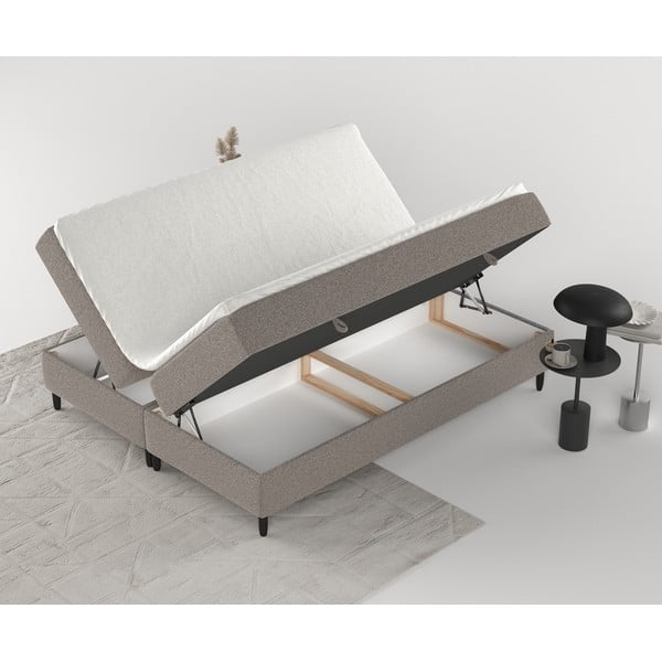 Brązowe łóżko boxspring ze schowkiem 200x200 cm Malte – Maison de Rêve-image-3