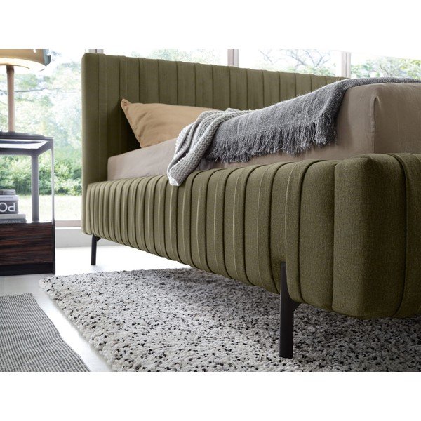 Zielone tapicerowane łóżko dwuosobowe ze schowkiem ze stelażem 140x200 cm Plissa – ELTAP-image-4