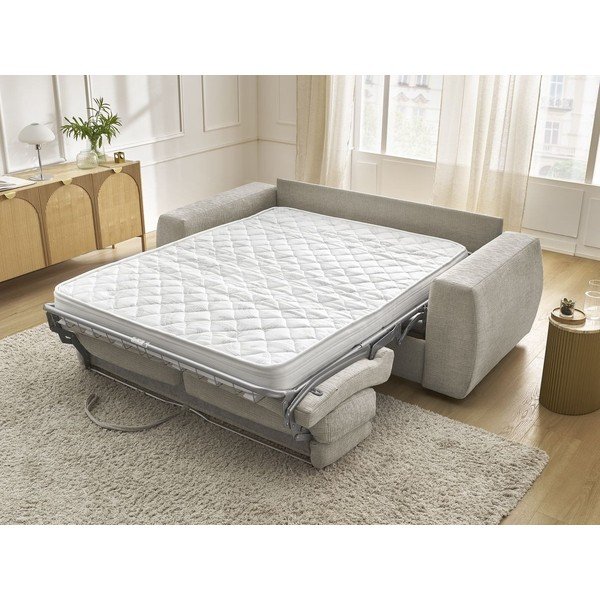 Beżowa rozkładana sofa do spania z tkaniny szenilowej 240 cm Hugo – Bobochic Paris-image-1