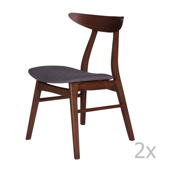 Zestaw 2 krzeseł do jadalni z drewna kauczukowca z ciemnoszarym siedziskiem sømcasa Salma