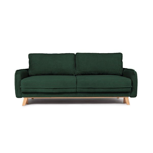 Ciemnozielona sztruksowa rozkładana/ze schowkiem sofa 218 cm Tori – Bonami Selection