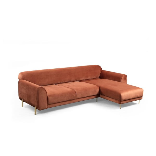 Pomarańczowo-brązowy narożnik z aksamitnym obiciem Artie Image, prawy narożnik-image-2