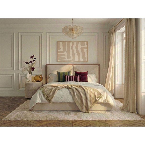 Beżowe/szaroróżowe tapicerowane łóżko dwuosobowe ze schowkiem ze stelażem 180x200 cm Mara – Bobochic Paris-image-1