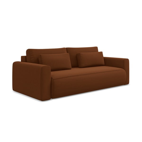 Aksamitna rozkładana/ze schowkiem sofa w kolorze terakoty 238 cm Kapua – Makamii-image-1