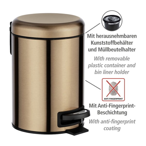 Kosz na śmieci z pedałem w miedzianym kolorze Wenko Leman, 3 l-image-4