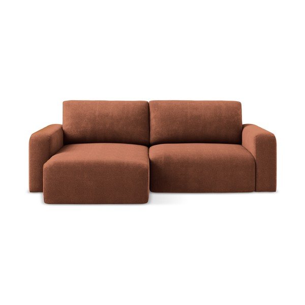 Rozkładany/ze schowkiem narożnik z tkaniny szenilowej (lewostronny/z szezlongiem) w kolorze terakoty Kona – Makamii