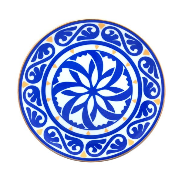 Niebiesko-biały talerz porcelanowy Vivas Peona, Ø 23 cm