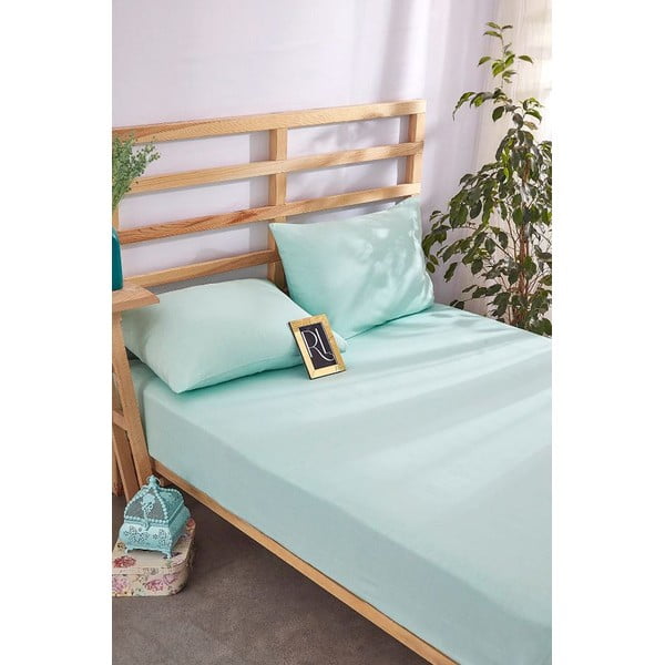 Jasnoniebieski bawełniany zestaw prześcieradła i poszewki na poduszkę z gumką 100x200 cm – Mila Home