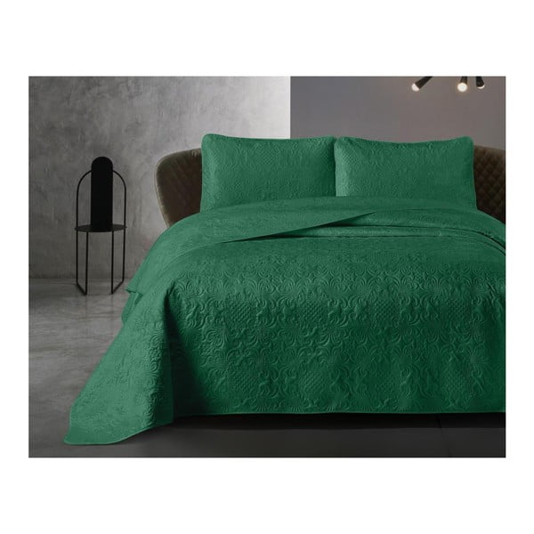 Zielona narzuta z mikroperkalu z poszewką na poduszkę Dreamhouse Velvet Clara, 180x250 cm