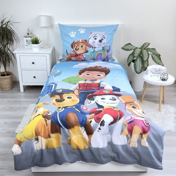 Niebieska bawełniana pościel dziecięca jednoosobowa 140x200 cm Paw Patrol – Jerry Fabrics-image-1