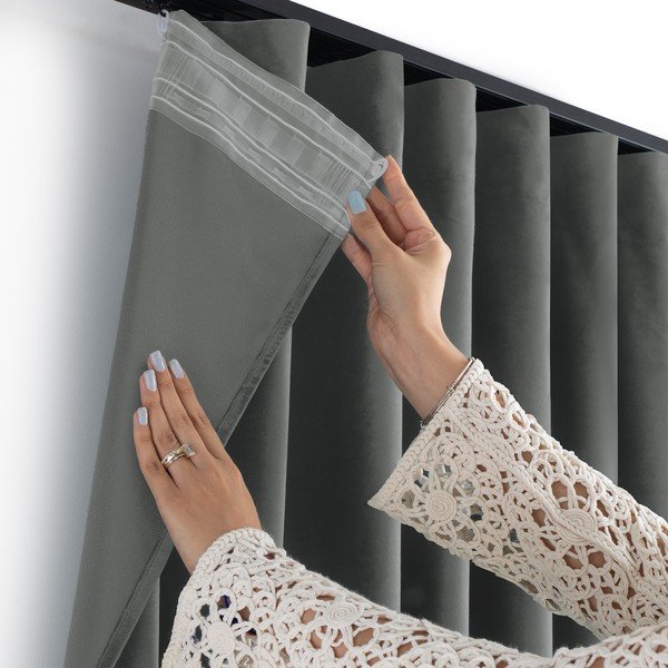 Ciemnoszara aksamitna zasłona częściowo zaciemniająca (dimout) 265x175 cm Velto – Filumi-image-2