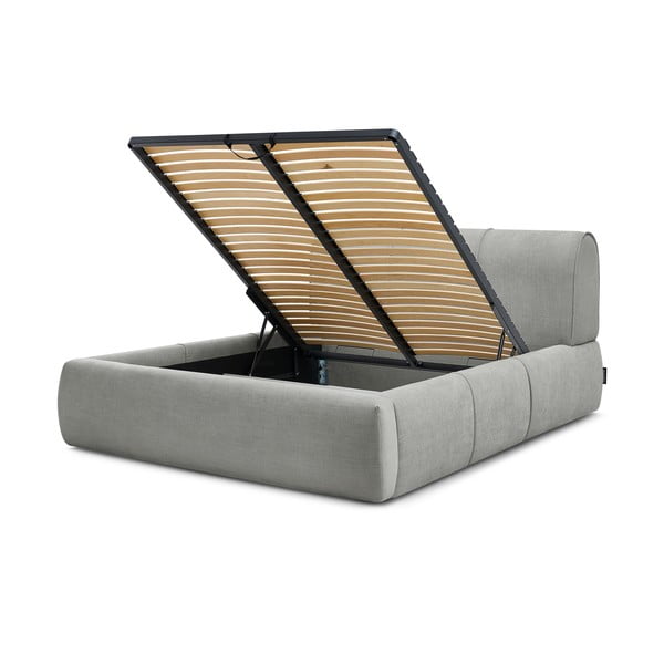Jasnoszare tapicerowane łóżko dwuosobowe ze schowkiem i stelażem 160x200 cm Vernon – Bobochic Paris-image-4