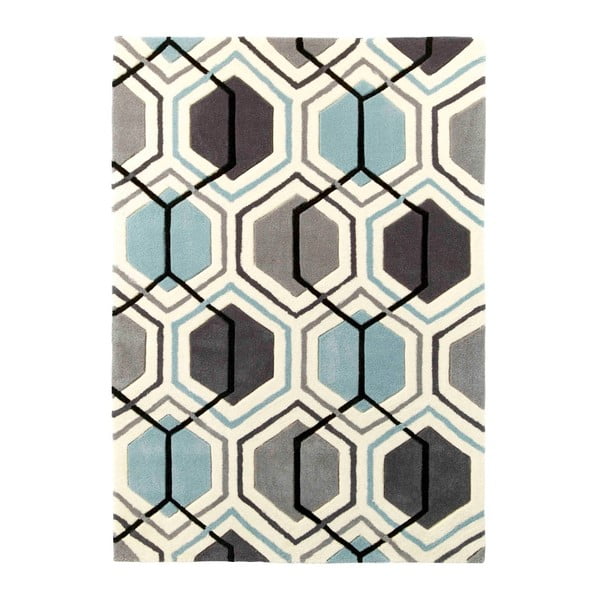 Szaro-niebieski ręcznie tkany dywan Think Rugs Hong Kong Hexagon Grey & Blue, 90x150 cm
