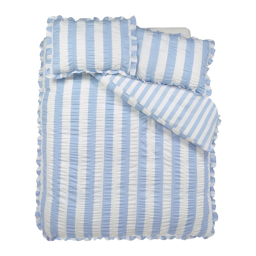 Niebieska pościel dwuosobowa 200x200 cm Seersucker Frill Stripe – Catherine Lansfield