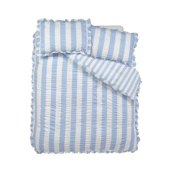 Niebieska pościel dwuosobowa 200x200 cm Seersucker Frill Stripe – Catherine Lansfield
