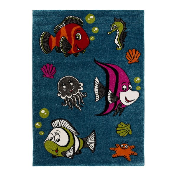 Niebieski dywan dziecięcy Universal Fish, 120x170 cm