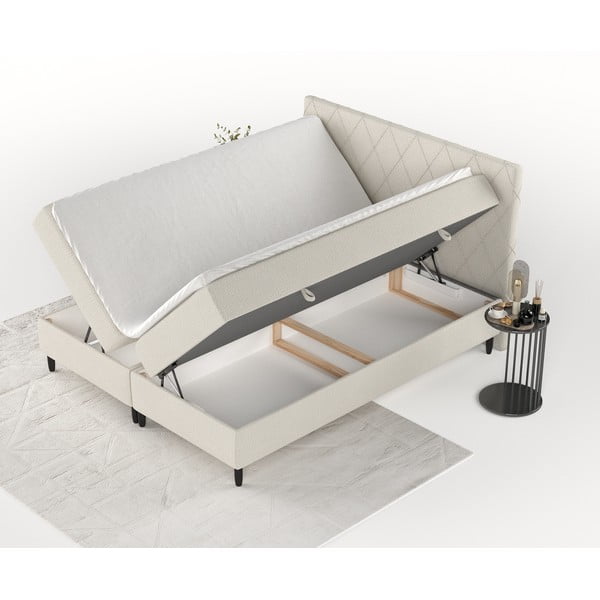 Beżowe łóżko boxspring ze schowkiem 160x200 cm Gwen – Maison de Rêve-image-2