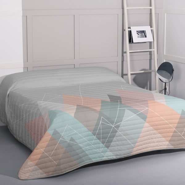 Różowo-szara bawełniana narzuta pikowana 180x260 cm Range – Blanc-image-1