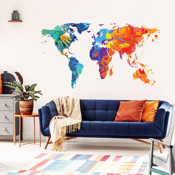 Naklejka ścienna Ambiance Wall Decal Worlds Map Design Watercolor, 60x105 cm