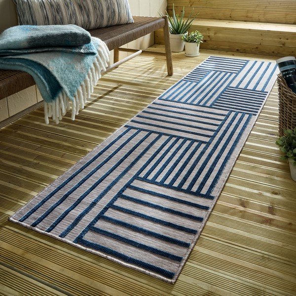 Ciemnoniebieski dywan odpowiedni na zewnątrz 66x230 cm Vigo Blocks – Flair Rugs-image-1