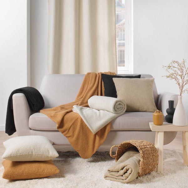 Beżowy polarowy koc 180x220 cm Curly Wooly – douceur d'intérieur-image-3