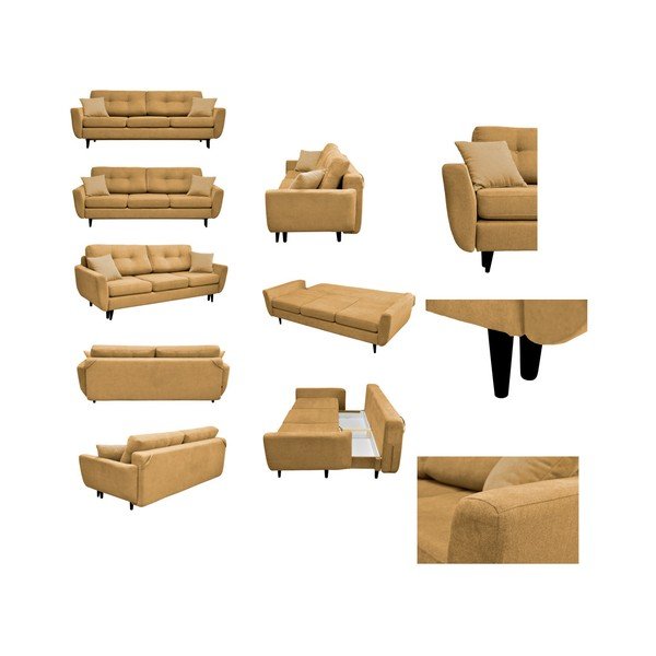 Żółta 3-osobowa sofa rozkładana z czarnymi nogami Mazzini Sofas Jasmin-image-2