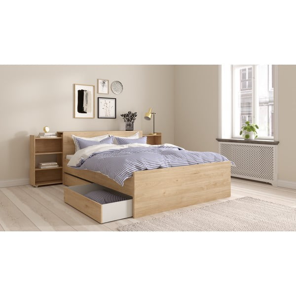 Łóżko dwuosobowe w dekorze dębu bez stelaża 140x200 cm w naturalnym kolorze Naia – Tvilum-image-4