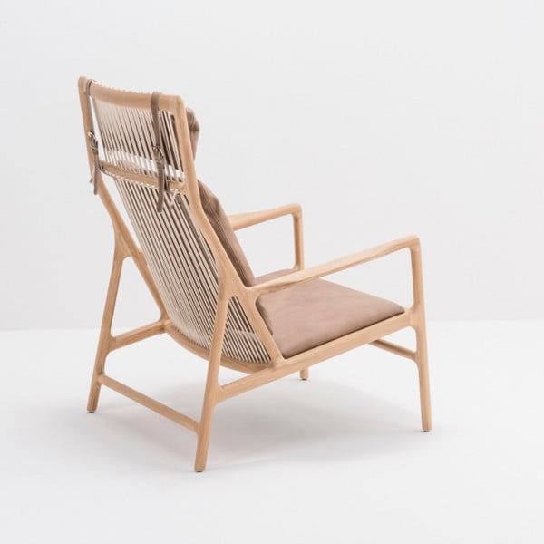 Fotel z konstrukcją z litego drewna dębowego i brązowym skórzanym siedziskiem Gazzda Dedo-image-2