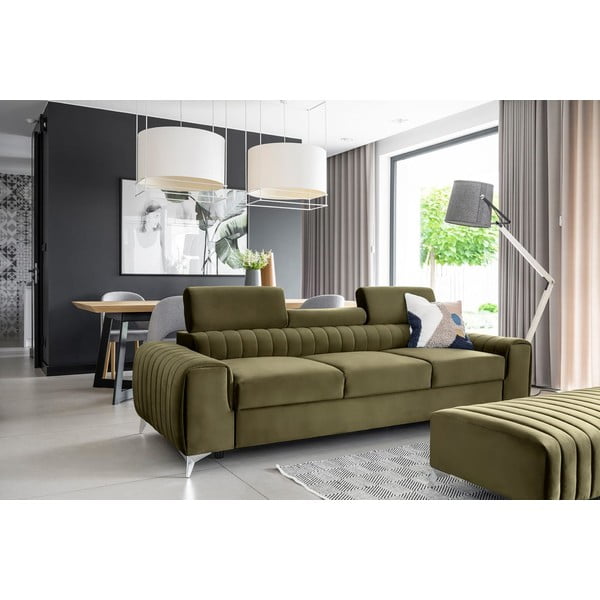 Aksamitna rozkładana sofa w kolorze khaki 261 cm Laurence – ELTAP-image-1