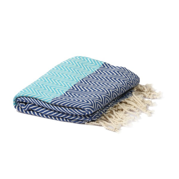 Turkusowo-niebieski ręcznik hammam Spa Time Zig, 95x180 cm